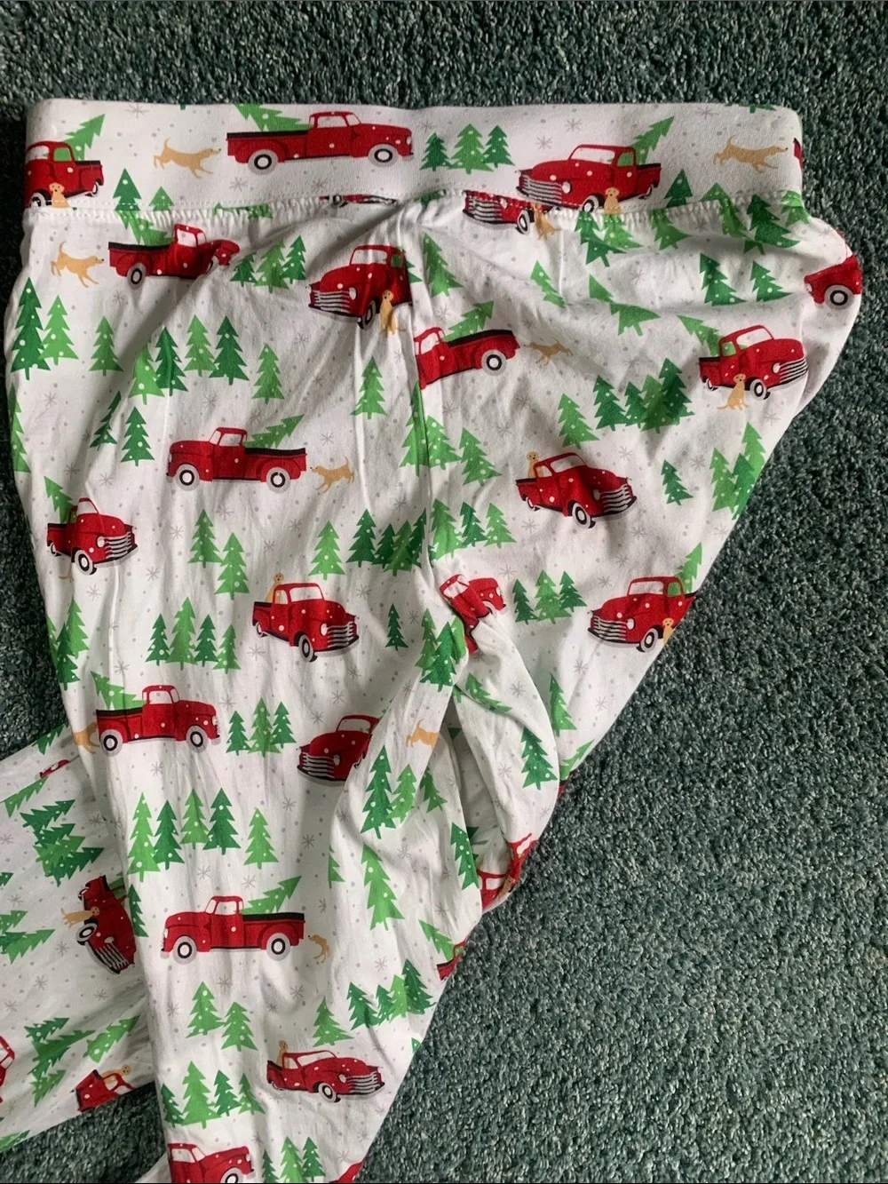 Cynthia Rowley White Pajama Pants with Red Trucks and Green Trees Christmas